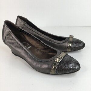 AGL Bronze Metallic Leather Captoe Wedges Pump Size 37